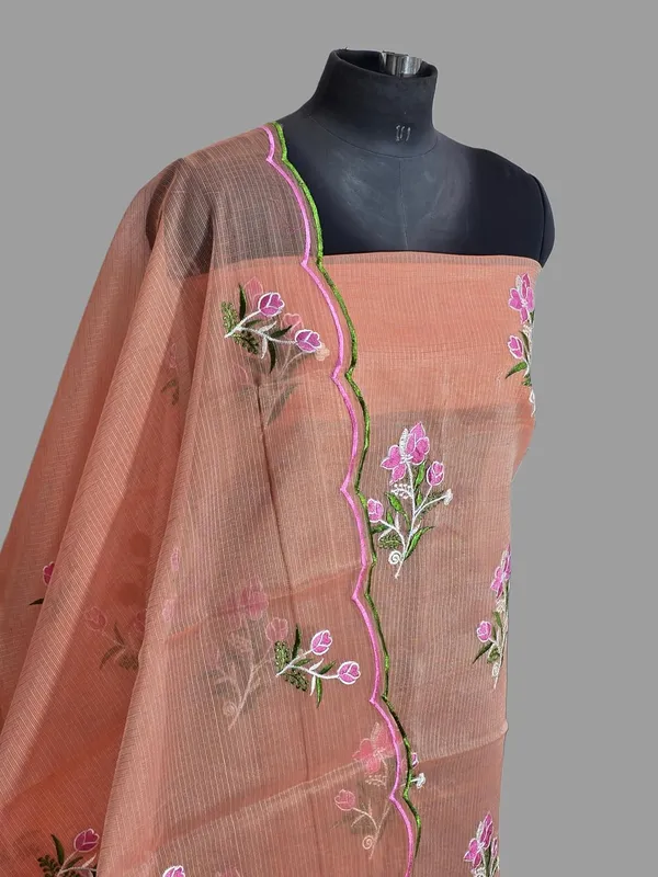 Kotadoria_Orange_Pure_Cotton_Embroidery_Unstitched_Dress_Material_For_Women