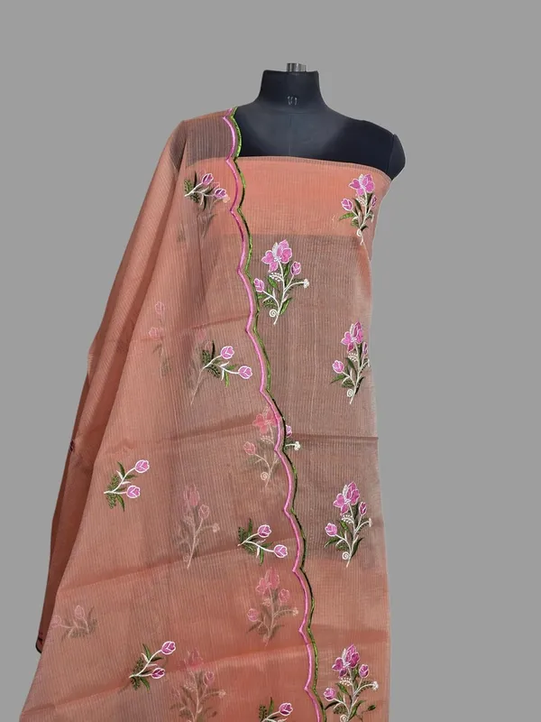 Kotadoria_Orange_Pure_Cotton_Embroidery_Unstitched_Dress_Material_For_Women