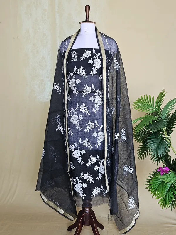 Black_Kota_Doria_Embroidery_Suit_Set_with_Dupatta