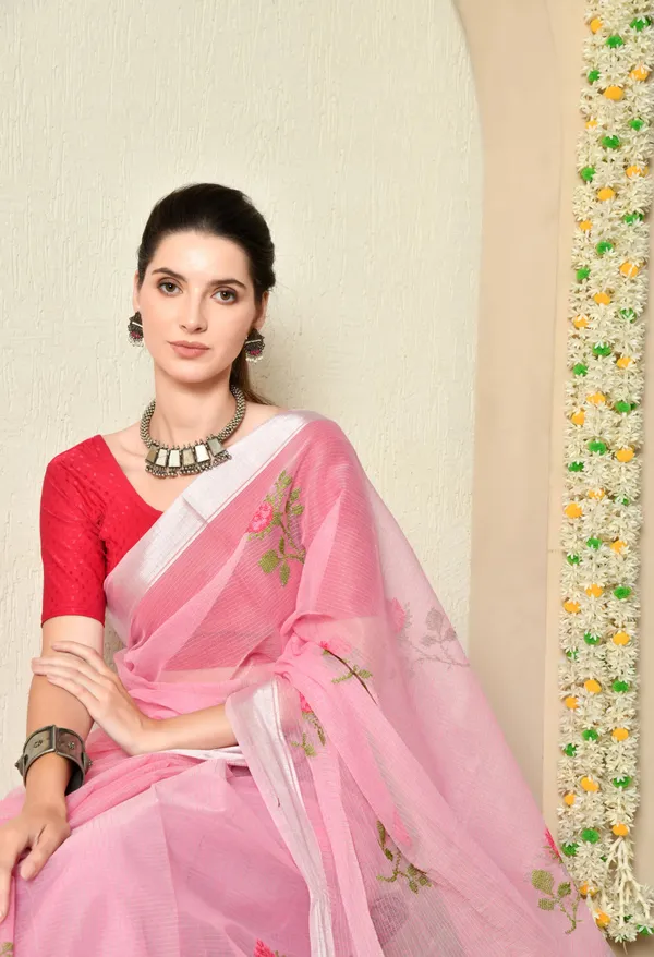 Kotadoria_Blush_Baby_Pink_Cotton_Saree_For_Women