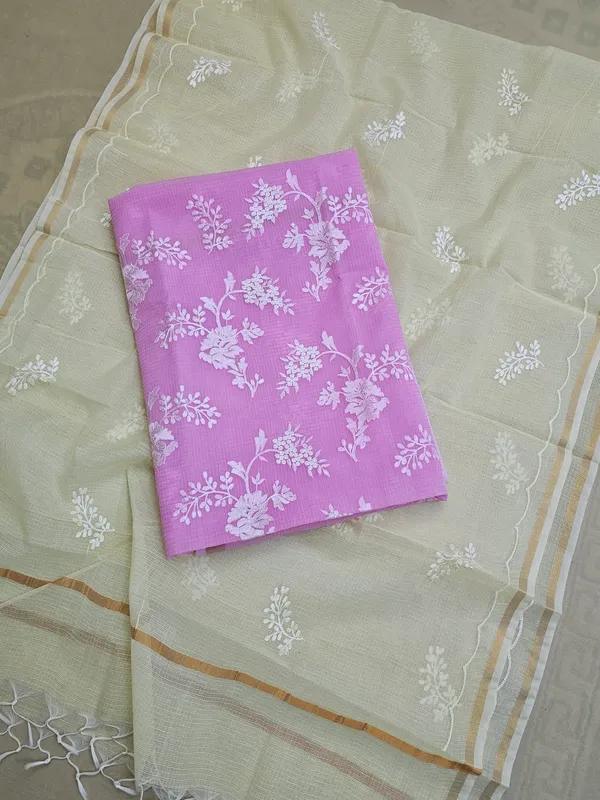 Kota_Doria_Cotton_Blend_Embroidered_Suit_Set_for_Women_|_Pink_Floral_Embroidery_Top,_Bottom_&_Lemon_Dupatta_|_3_Piece_Ethnic_Dress_Material