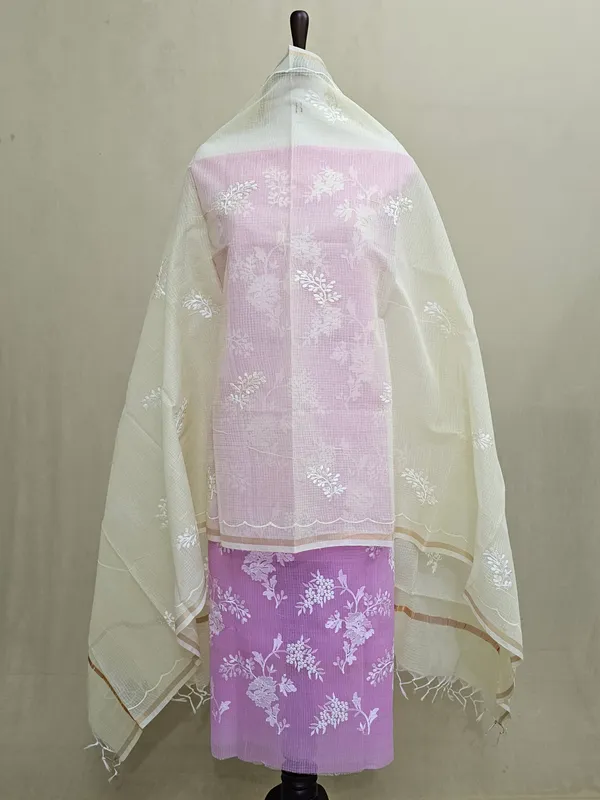 Kota_Doria_Cotton_Blend_Embroidered_Suit_Set_for_Women_|_Pink_Floral_Embroidery_Top,_Bottom_&_Lemon_Dupatta_|_3_Piece_Ethnic_Dress_Material