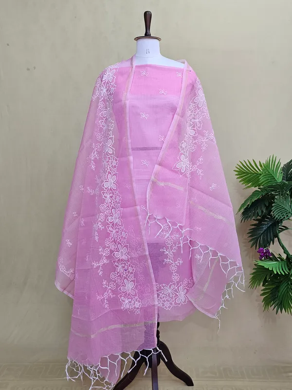 Kota_Doria_Cotton_Blend_Embroidered_Suit_Set_for_Women_|_Pink_Floral_Embroidery_Top_with_Bottom_&_Dupatta_|_3_Piece_Dress_Material_Set