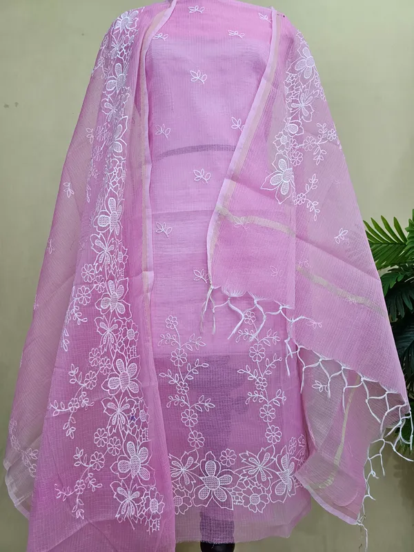 Kota_Doria_Cotton_Blend_Embroidered_Suit_Set_for_Women_|_Pink_Floral_Embroidery_Top_with_Bottom_&_Dupatta_|_3_Piece_Dress_Material_Set