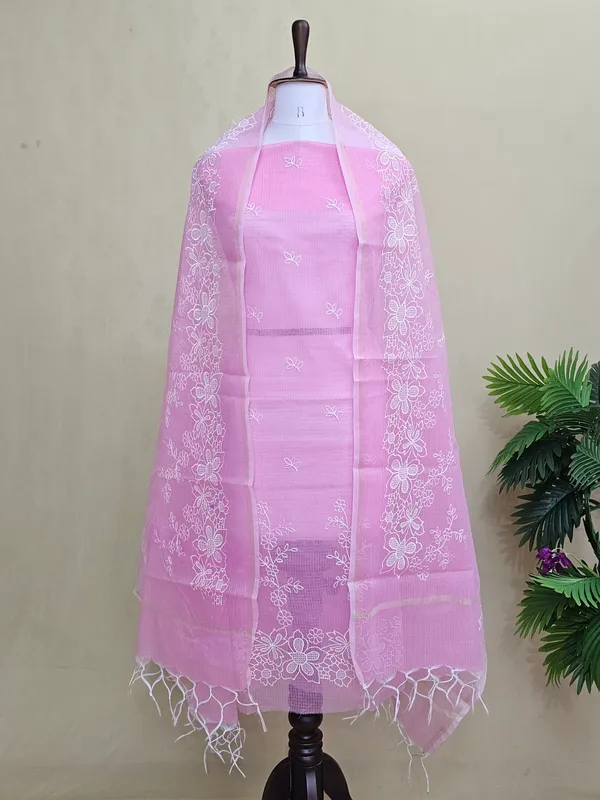 Kota_Doria_Cotton_Blend_Embroidered_Suit_Set_for_Women_|_Pink_Floral_Embroidery_Top_with_Bottom_&_Dupatta_|_3_Piece_Dress_Material_Set