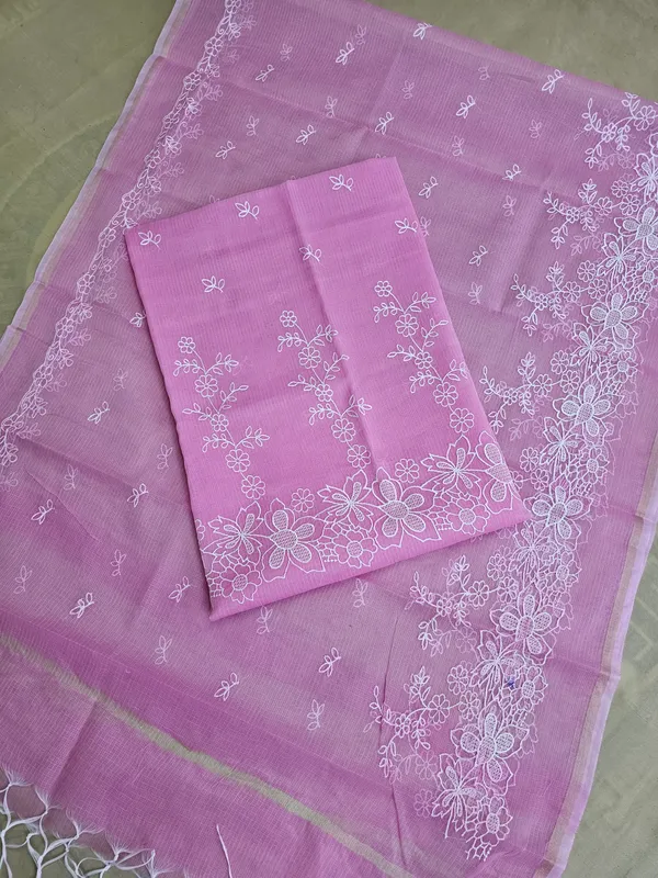 Kota_Doria_Cotton_Blend_Embroidered_Suit_Set_for_Women_|_Pink_Floral_Embroidery_Top_with_Bottom_&_Dupatta_|_3_Piece_Dress_Material_Set