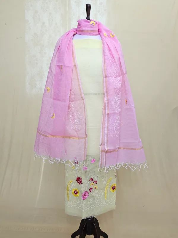 Kota_Doria_Embroidered_3_Piece_Suit_Set_for_Women_|_Cream_&_Pink_Floral_Embroidery_Kurta_with_Bottom_&_Dupatta_|_Premium_Ethnic_Wear