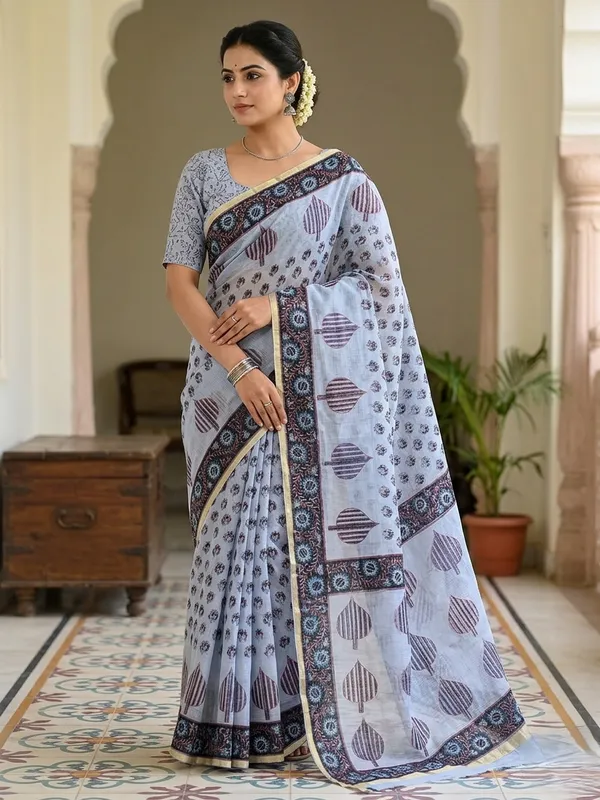 Kotadoria_Grey_Cotton_Saree_For_Women