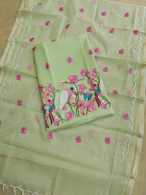 Piata_green_Kota_Doria_Embroidered_Suit_Set_with_Bottom_&_Dupatta_|_Floral_&_Bird_Embroidery_|_3_Piece_Unstitched_Dress_Material