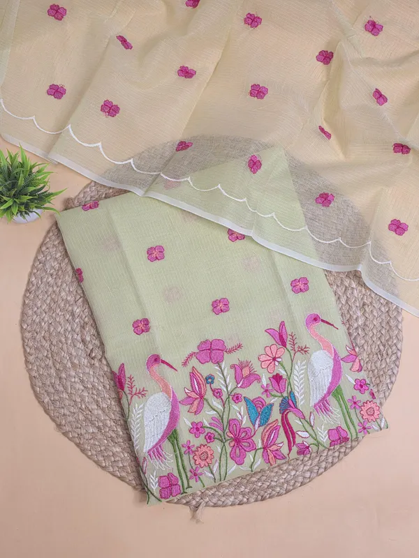 Piata_green_Kota_Doria_Embroidered_Suit_Set_with_Bottom_&_Dupatta_|_Floral_&_Bird_Embroidery_|_3_Piece_Unstitched_Dress_Material