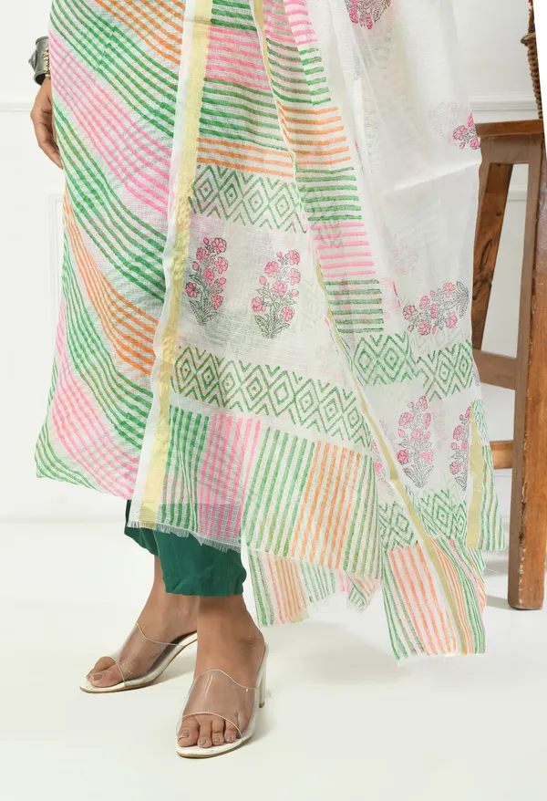 Kotadoria_Green_Kota_Doria_Cotton_Unstitched_Suit_Set_For_Women