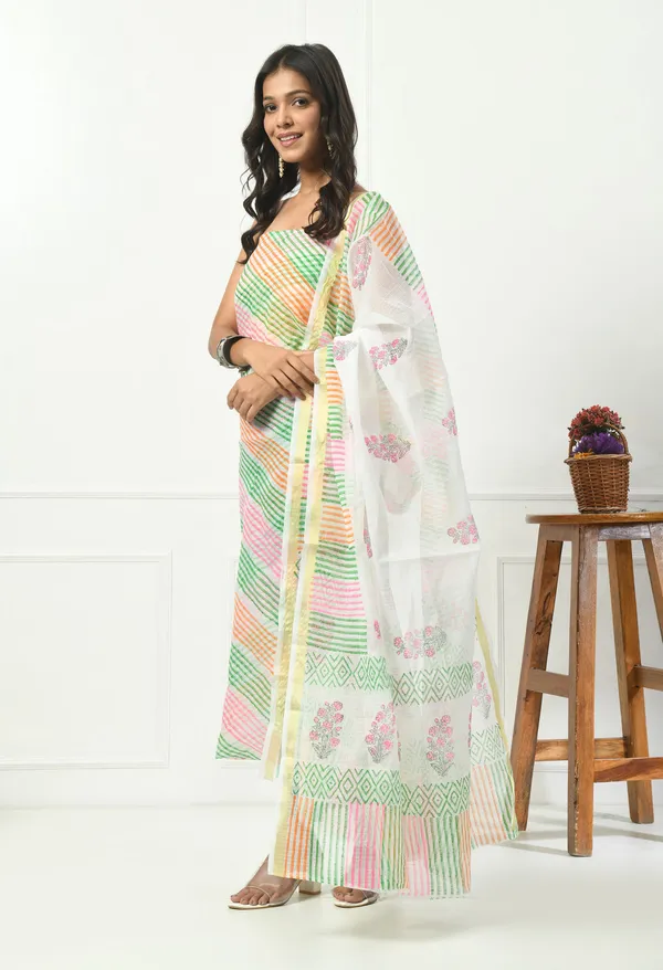 Kotadoria_Green_Kota_Doria_Cotton_Unstitched_Suit_Set_For_Women
