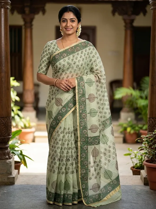 Kotadoria_Green_Cotton_Saree_For_Women
