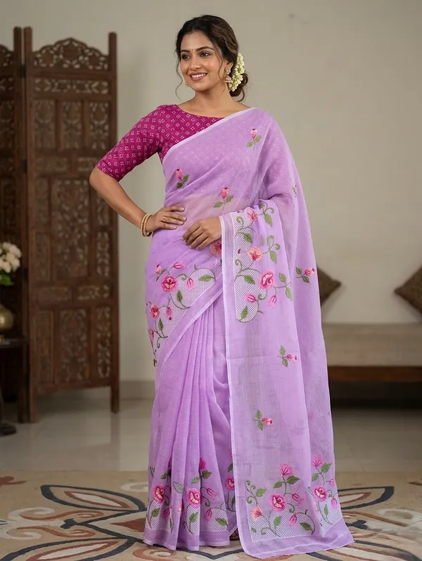 Kotadoria_Purple_Kota_Doria_Pure_Cotton_Chikankari_Saree_For_Women