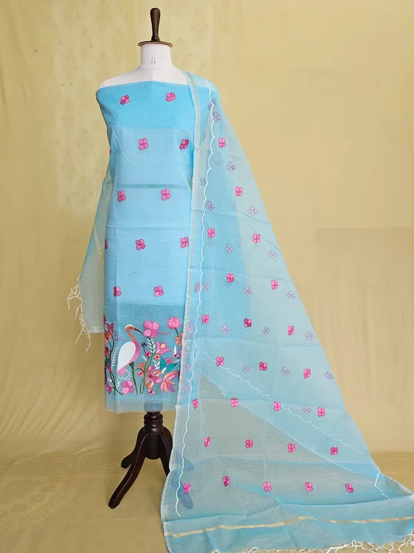 Women’s_Kota_Doria_Embroidered_Suit_Set_with_Bottom_&_Dupatta_–_Sky_Blue