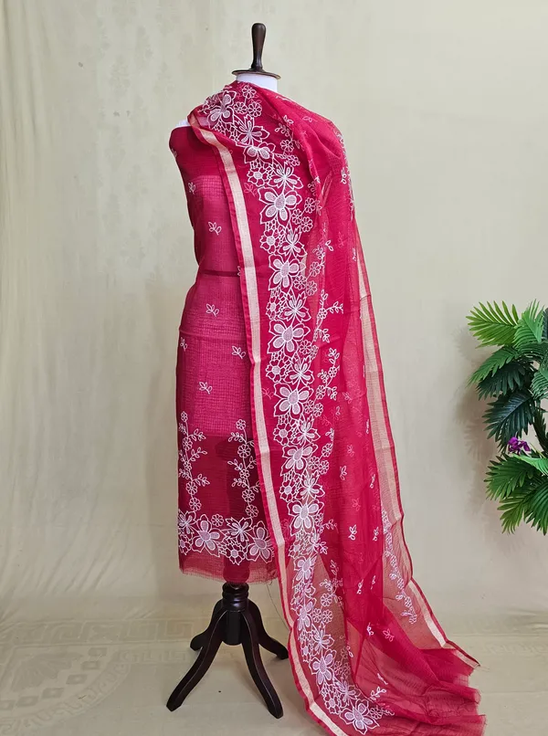 Women’s_Pink_Kota_Doria_3_Piece_Suit_Set_|_Floral_Embroidered_Kurta,_Bottom_&_Dupatta_|_Elegant_Ethnic_Wear