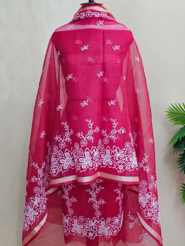 Women’s_Pink_Kota_Doria_3_Piece_Suit_Set_|_Floral_Embroidered_Kurta,_Bottom_&_Dupatta_|_Elegant_Ethnic_Wear