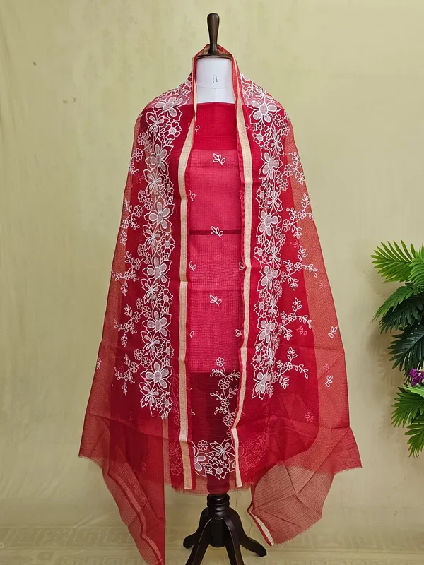 Women’s_Pink_Kota_Doria_3_Piece_Suit_Set_|_Floral_Embroidered_Kurta,_Bottom_&_Dupatta_|_Elegant_Ethnic_Wear