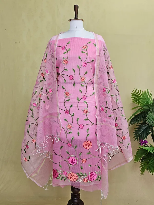 Women’s_Pink_Kota_Doria_3_Piece_Suit_Set_|_Floral_Embroidered_Kurta,_Bottom_&_Dupatta_|_Ethnic_Wear