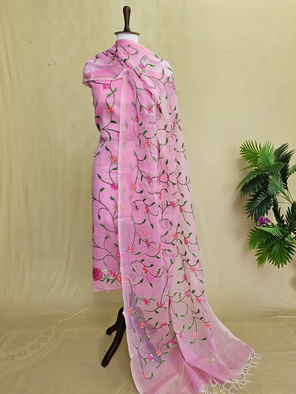 Women’s_Pink_Kota_Doria_3_Piece_Suit_Set_|_Floral_Embroidered_Kurta,_Bottom_&_Dupatta_|_Ethnic_Wear