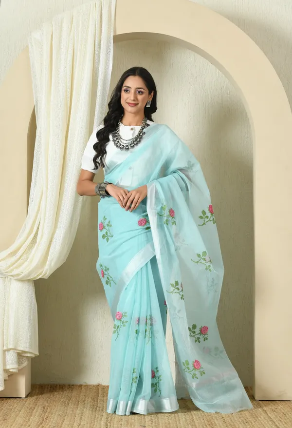 Kotadoria_Soft_Blue_Cotton_Saree_For_Women