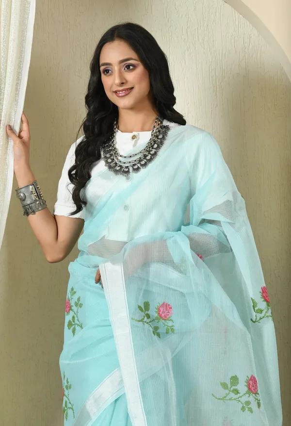 Kotadoria_Soft_Blue_Cotton_Saree_For_Women
