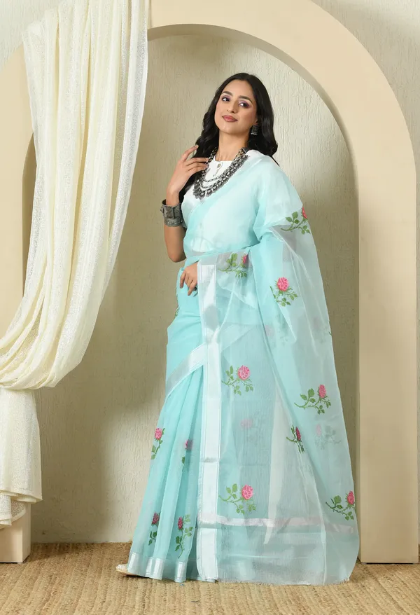 Kotadoria_Soft_Blue_Cotton_Saree_For_Women