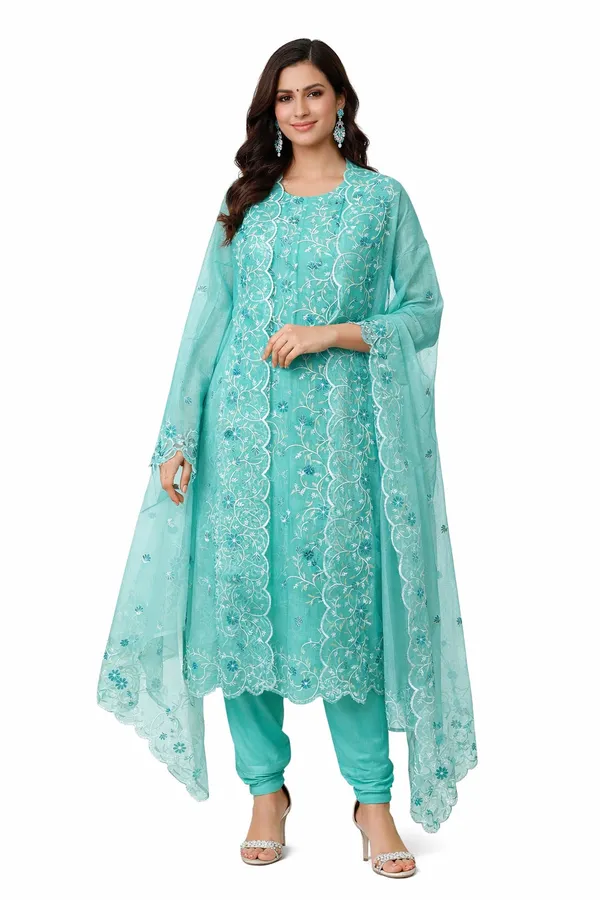 Kotadoria_Mint_Cotton_Blend_Kota_Doria_Unstitched_Dress_Material_For_Women