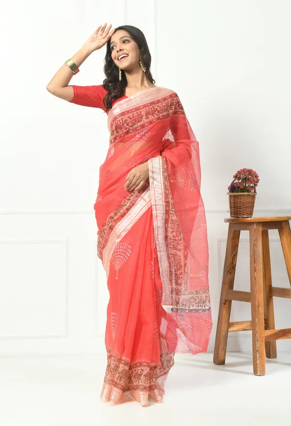Kotadoria_Tomato_Red_Kota_Doria_Cotton_Saree_For_Women