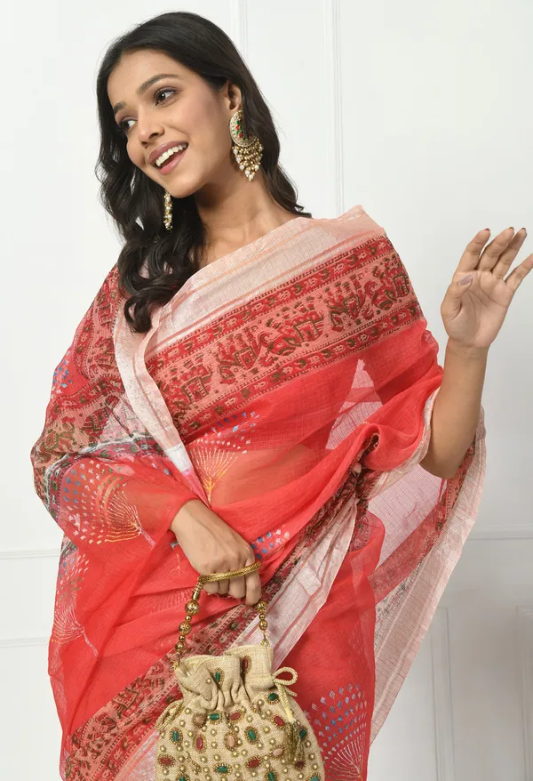 Kotadoria_Tomato_Red_Kota_Doria_Cotton_Saree_For_Women