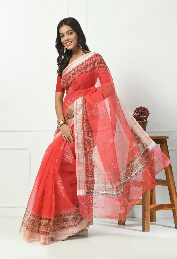 Kotadoria_Tomato_Red_Kota_Doria_Cotton_Saree_For_Women