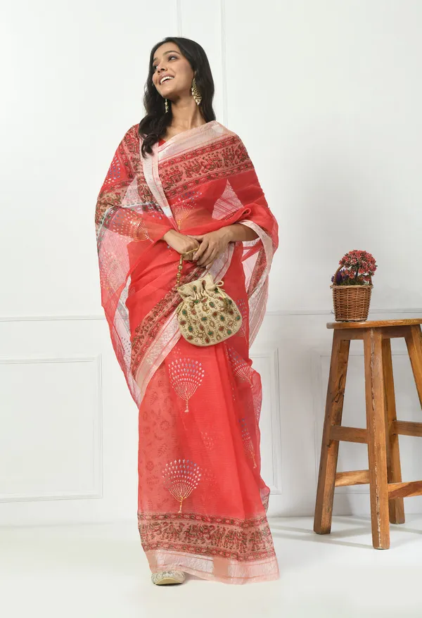 Kotadoria_Tomato_Red_Kota_Doria_Cotton_Saree_For_Women