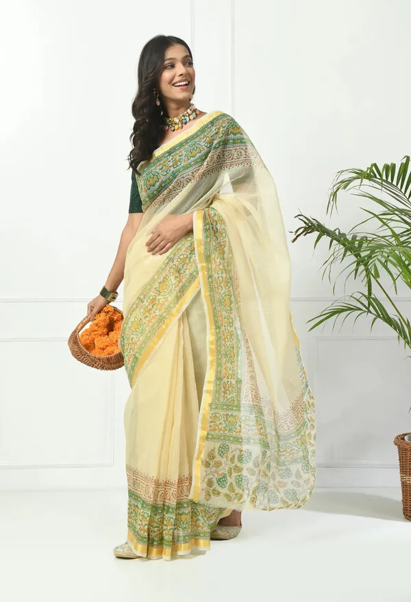 Kotadoria_Champagne_Yellow_Cotton_Saree_For_Women