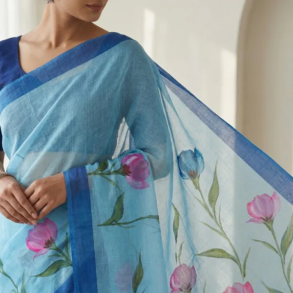 Kotadoria_Sky_Blue_Poly_Cotton_Saree_For_Women