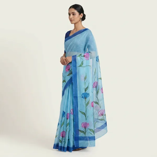 Kotadoria_Sky_Blue_Poly_Cotton_Saree_For_Women