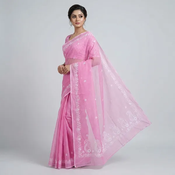 Kotadoria_Pink_Kota_Doria_Pure_Cotton_Chikankari_Saree_For_Women
