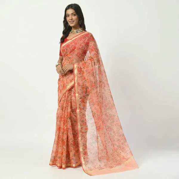Kotadoria_Orange_Cotton_Saree_For_Women