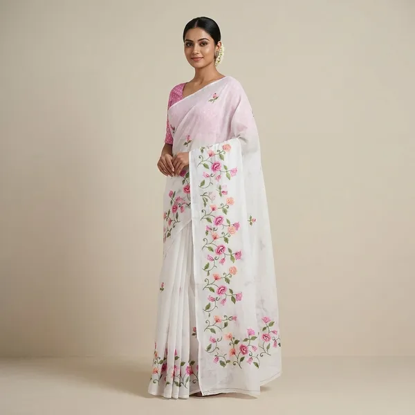 Kotadoria_White_Kota_Doria_Pure_Cotton_Chikankari_Saree_For_Women