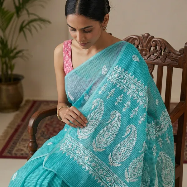 Kotadoria_Mint_Kota_Doria_Pure_Cotton_Chikankari_Saree_For_Women