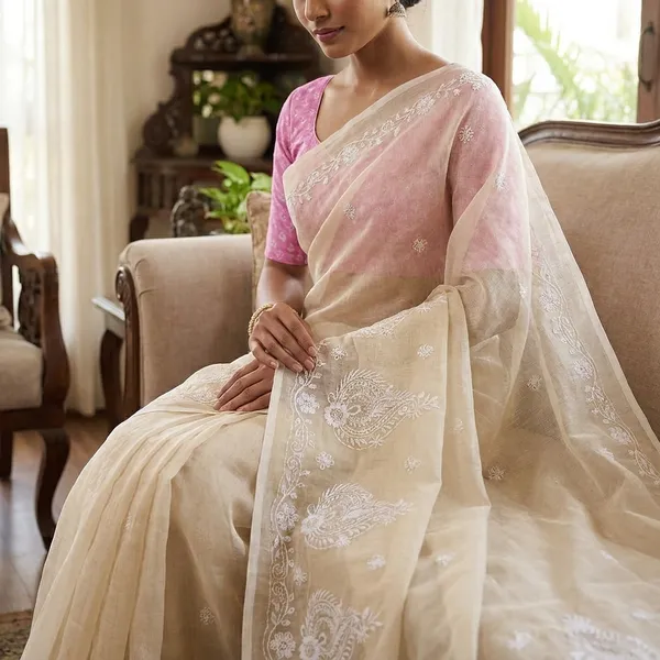 Kotadoria_Cream_Kota_Doria_Pure_Cotton_Chikankari_Saree_For_Women
