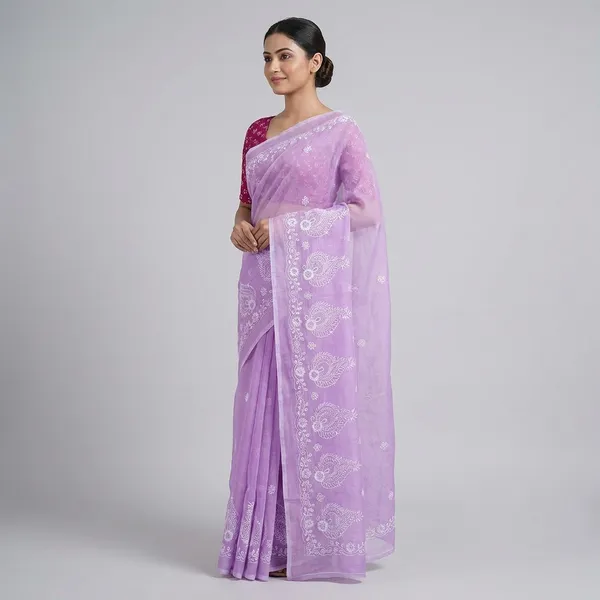 Kotadoria_Purple_Kota_Doria_Pure_Cotton_Chikankari_Saree_For_Women