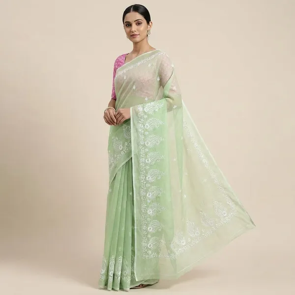 Kotadoria_Green_Kota_Doria_Pure_Cotton_Chikankari_Saree_For_Women