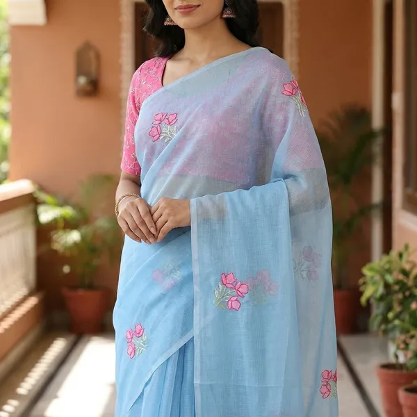 Kotadoria_Sky_Blue_Cotton_Saree_For_Women