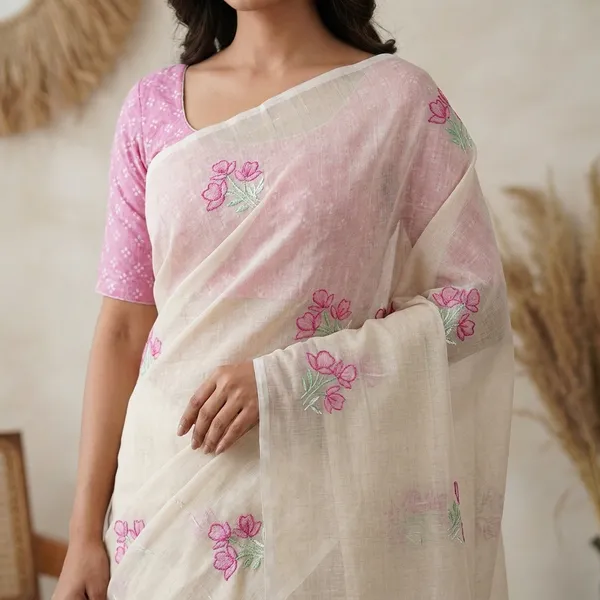 Kotadoria_Cream_Cotton_Saree_For_Women