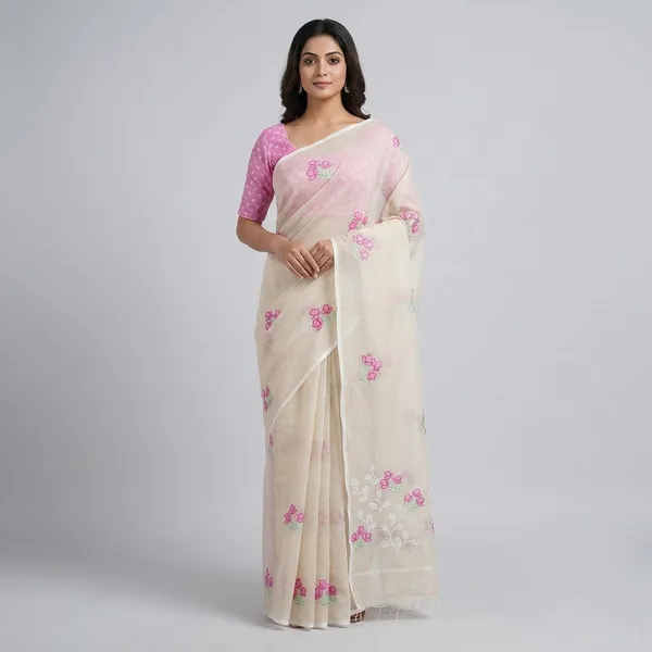 Kotadoria_Cream_Cotton_Saree_For_Women