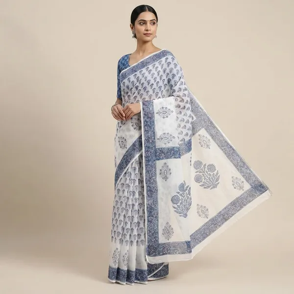 Kotadoria_White_Kota_Doria_Kota_Doria_Hand_Block_Print_Saree_For_Women