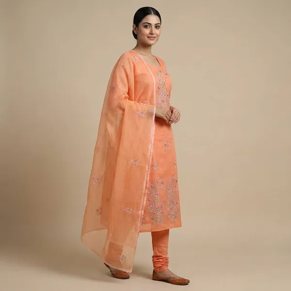 Kotadoria_Orange_Cotton_Unstitched_Dress_Material_For_Women