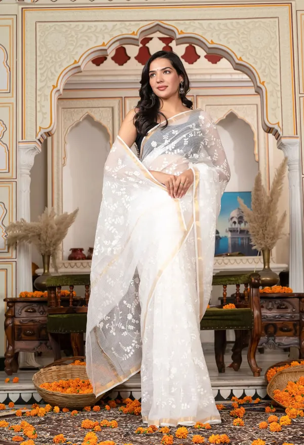 Kotadoria_Ivory_White_Organic_Cotton_Saree_For_Women