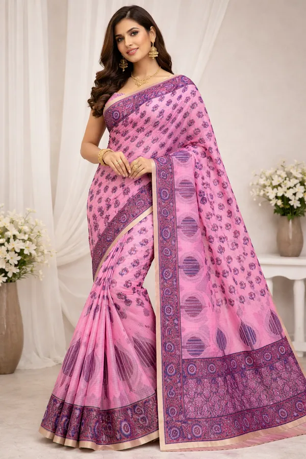 Kotadoria_Peach_Cotton_Saree_For_Women