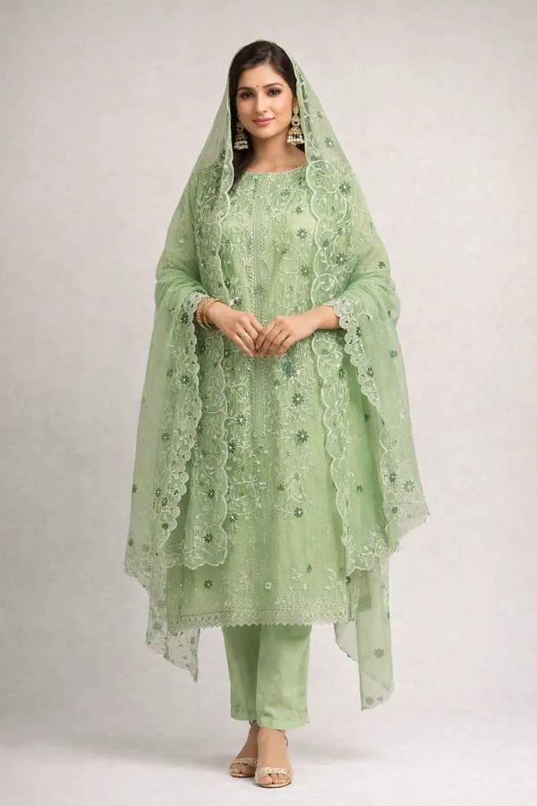 Kotadoria_Light_Green_Cotton_Blend_Kota_Doria_Unstitched_Dress_Material_For_Women